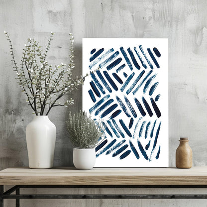 Navy Diagonal Brush Dash Pattern Aluminum Print