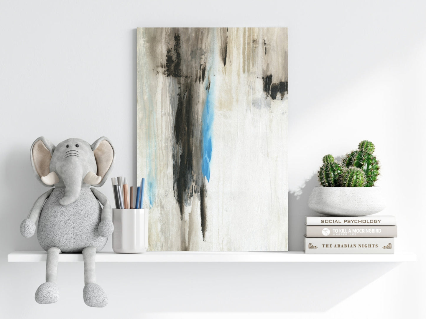 Beige Blue Accent Abstract Aluminum Print