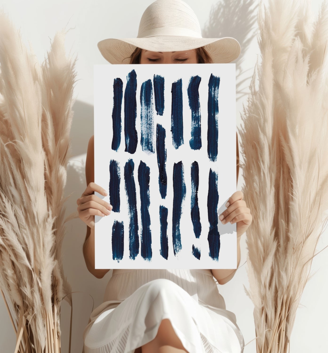 Navy Vertical Brush Stroke Rows Aluminum Print