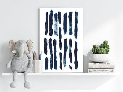 Navy Vertical Brush Stroke Rows Aluminum Print