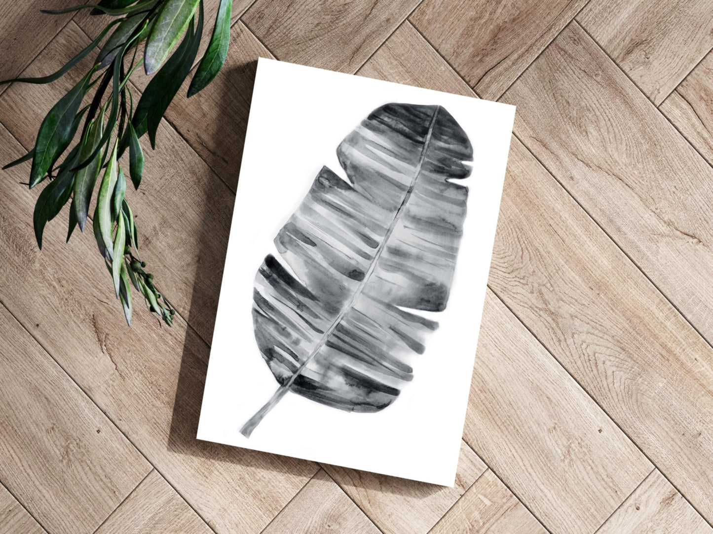 Charcoal Gray Watercolor Banana Leaf Aluminum Print