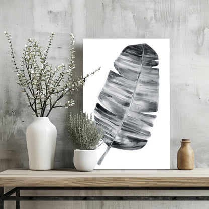 Charcoal Gray Watercolor Banana Leaf Aluminum Print