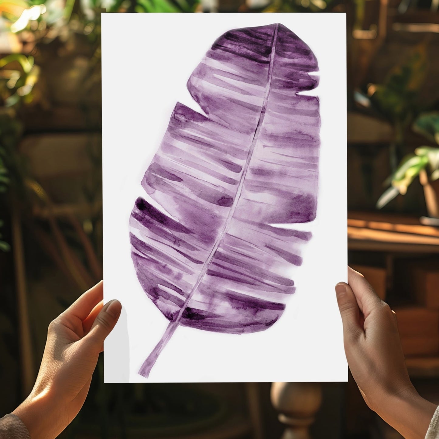Plum Purple Watercolor Banana Leaf Aluminum Print