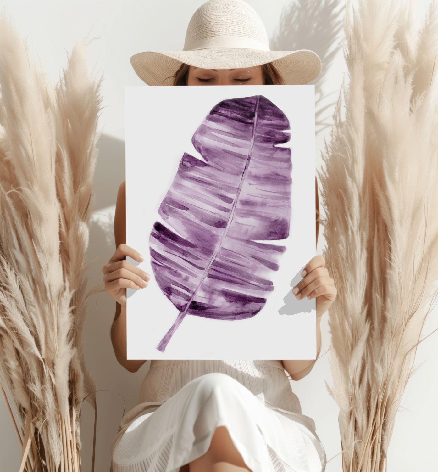 Plum Purple Watercolor Banana Leaf Aluminum Print