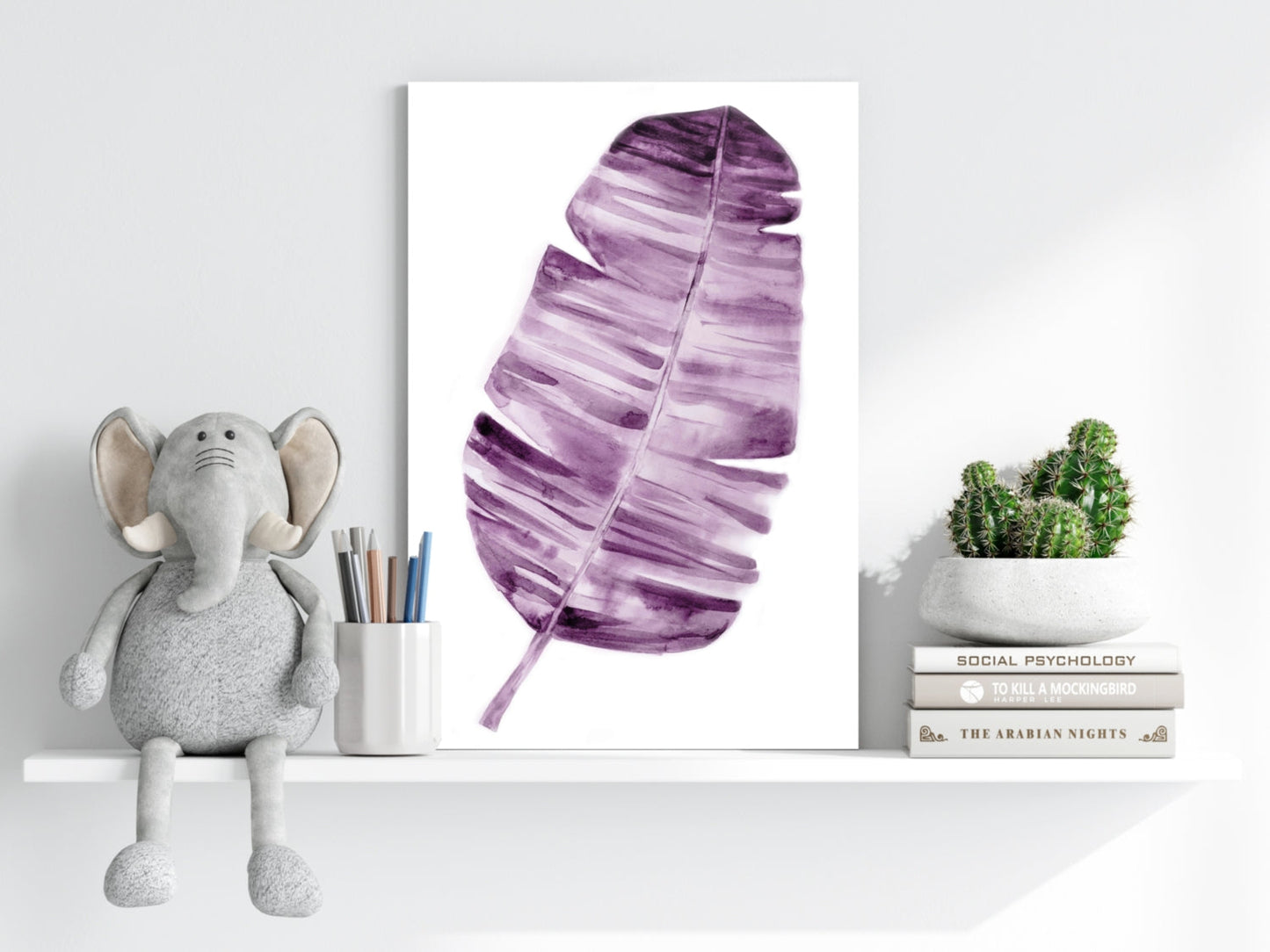Plum Purple Watercolor Banana Leaf Aluminum Print