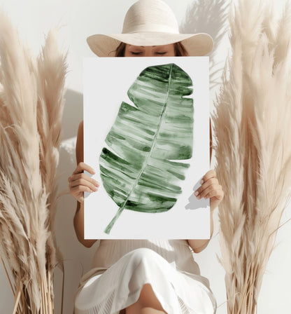 Forest Green Watercolor Banana Leaf Aluminum Print