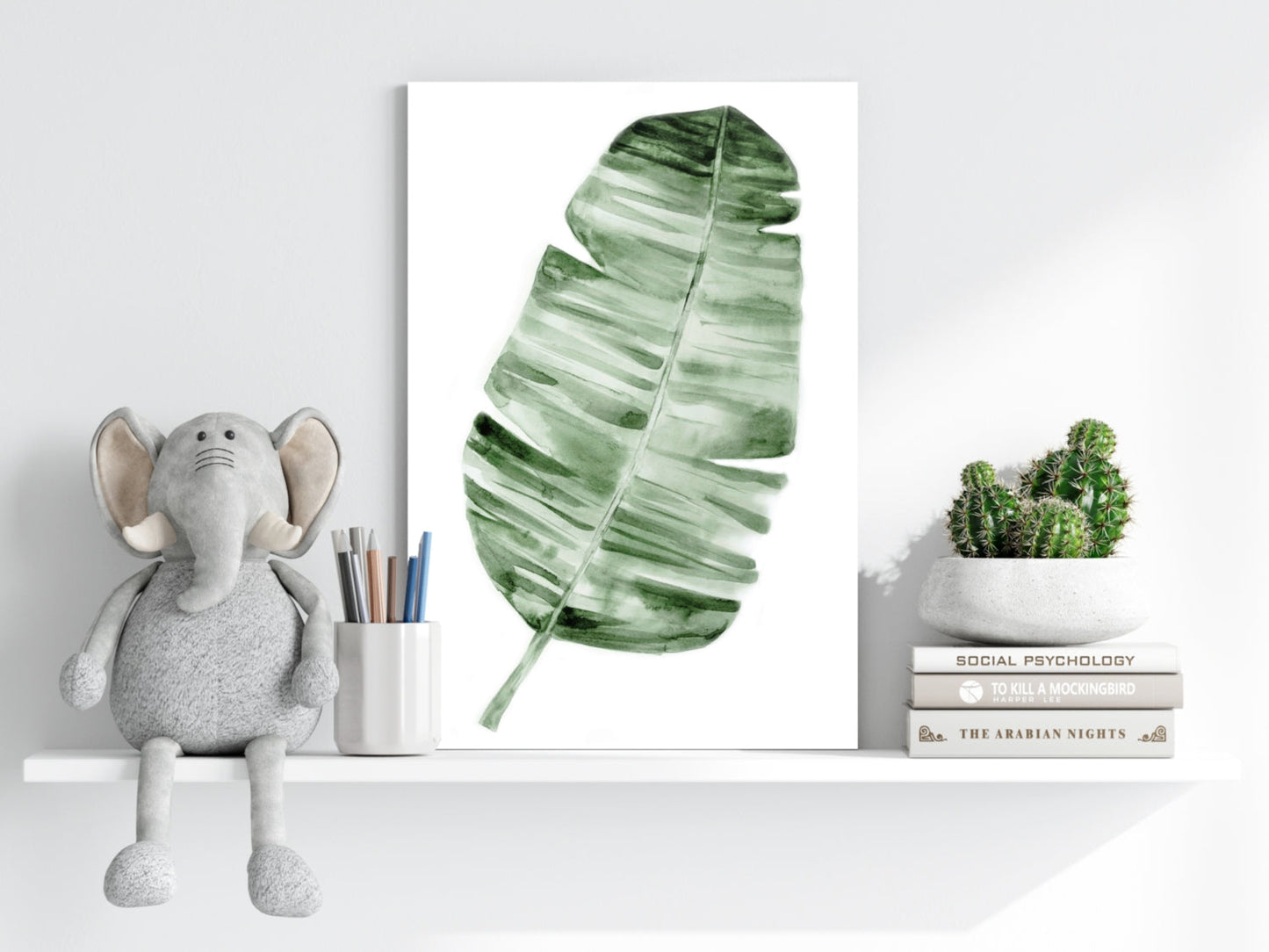 Forest Green Watercolor Banana Leaf Aluminum Print