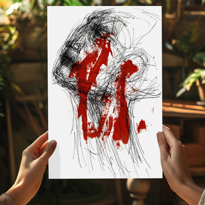 Red Paint and Black Scribble Face Aluminum Print