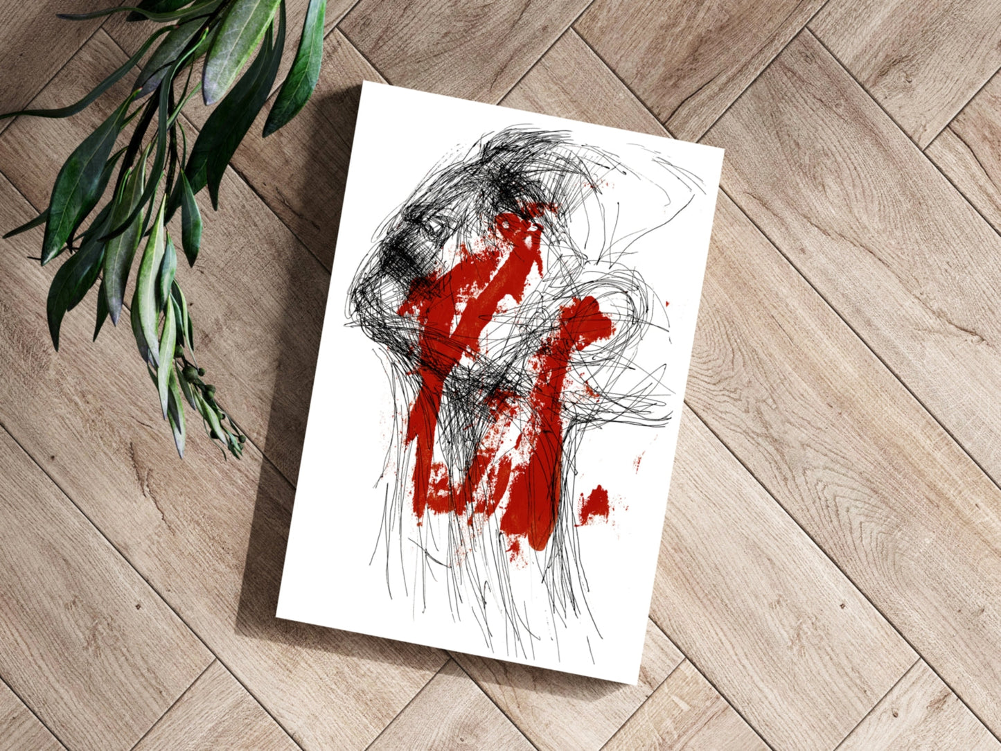 Red Paint and Black Scribble Face Aluminum Print