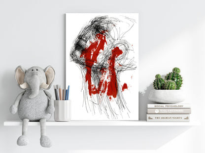 Red Paint and Black Scribble Face Aluminum Print