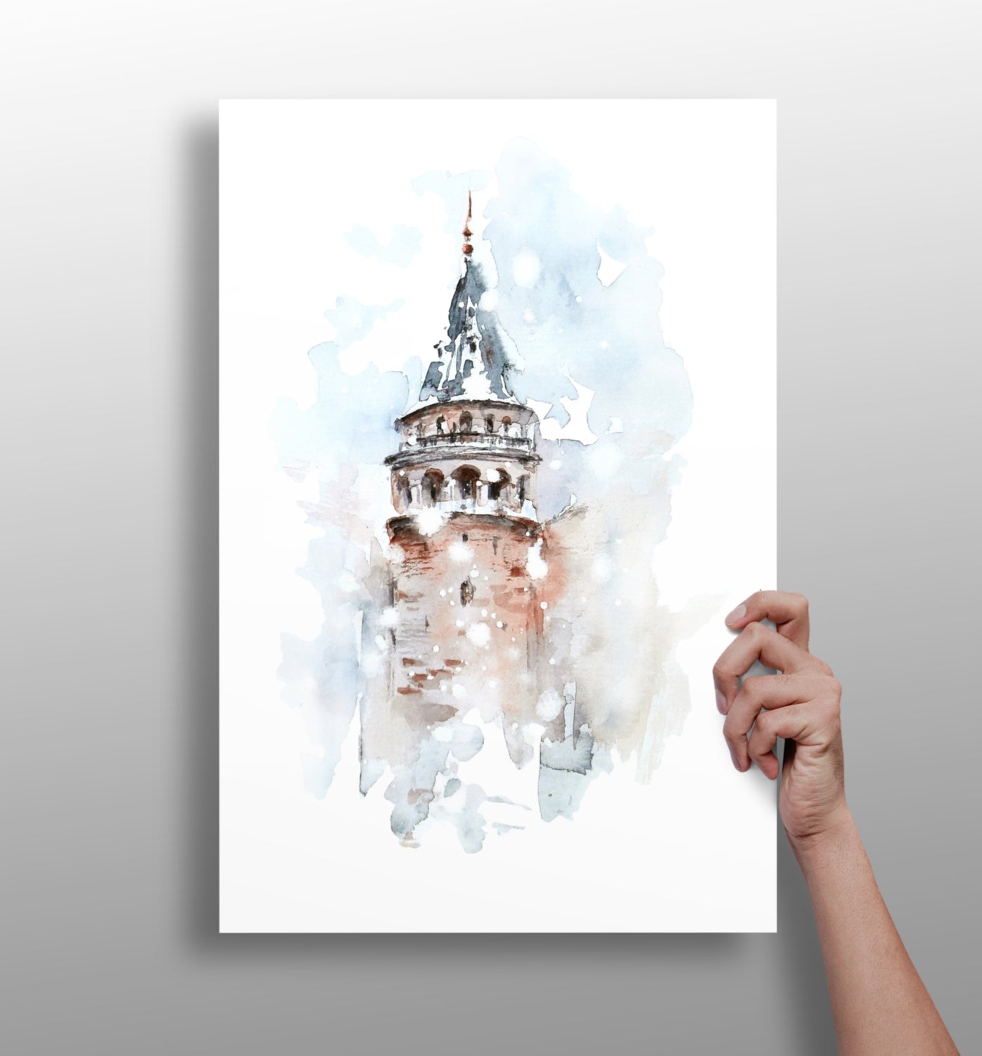 Watercolor Misty Galata Tower Aluminum Print