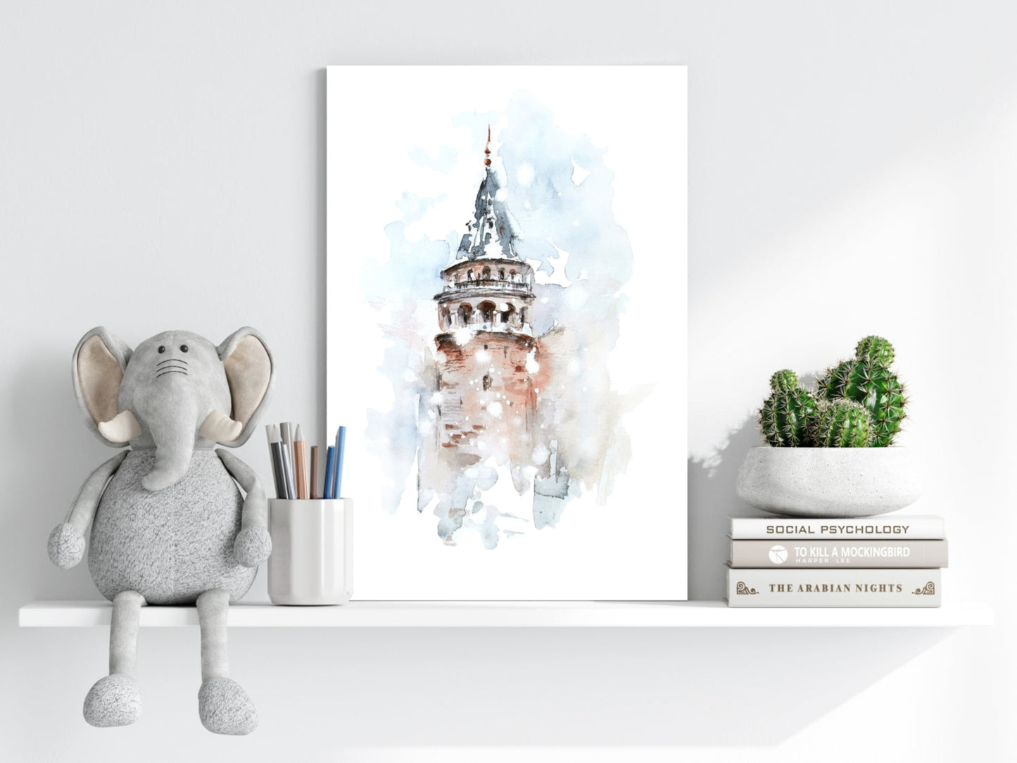 Watercolor Misty Galata Tower Aluminum Print
