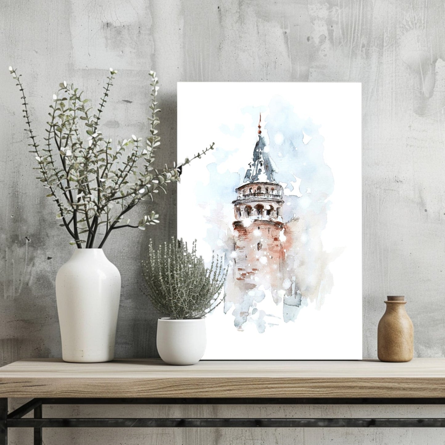 Watercolor Misty Galata Tower Aluminum Print