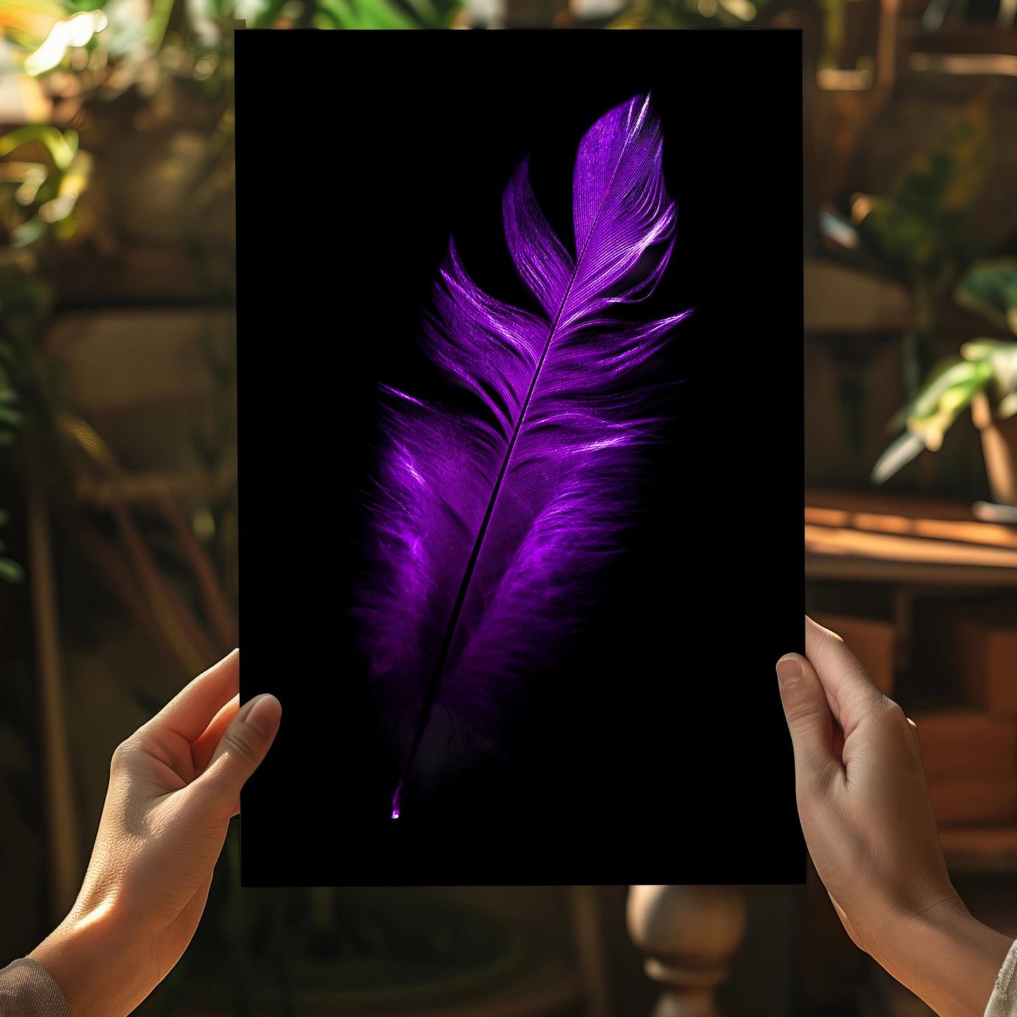 Vivid Violet Feather On Black Backdrop Aluminum Print
