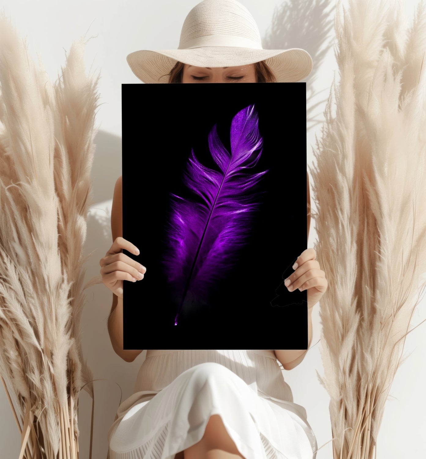 Vivid Violet Feather On Black Backdrop Aluminum Print