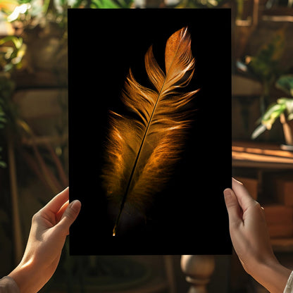 Single Bronze Feather On Black Aluminum Print