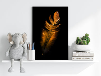 Single Bronze Feather On Black Aluminum Print