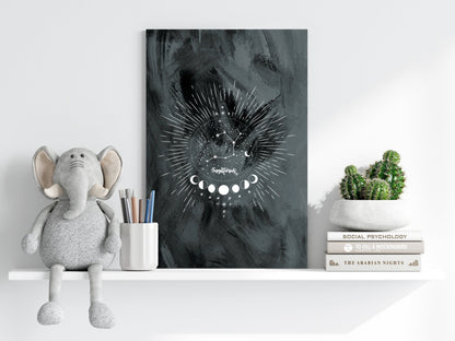 Charcoal Sagittarius Constellation Moon Aluminum Print