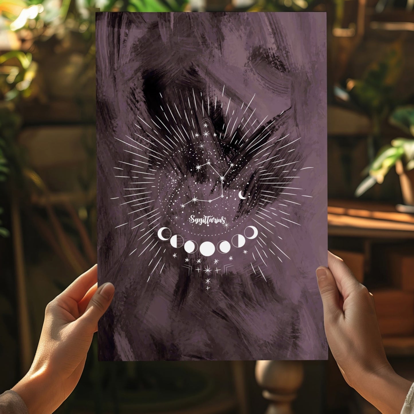 Plum Sagittarius Constellation Moon Aluminum Print