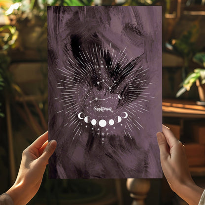 Plum Sagittarius Constellation Moon Aluminum Print