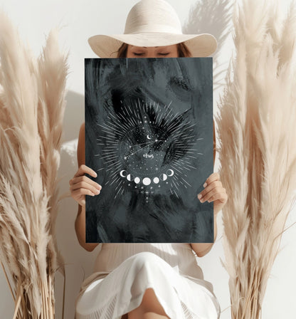 Charcoal Aries Constellation Moon Aluminum Print