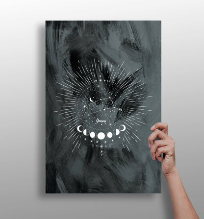 Charcoal Gemini Constellation Moon Aluminum Print