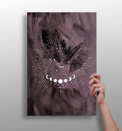 Plum Cancer Constellation Moon Phases Aluminum Print