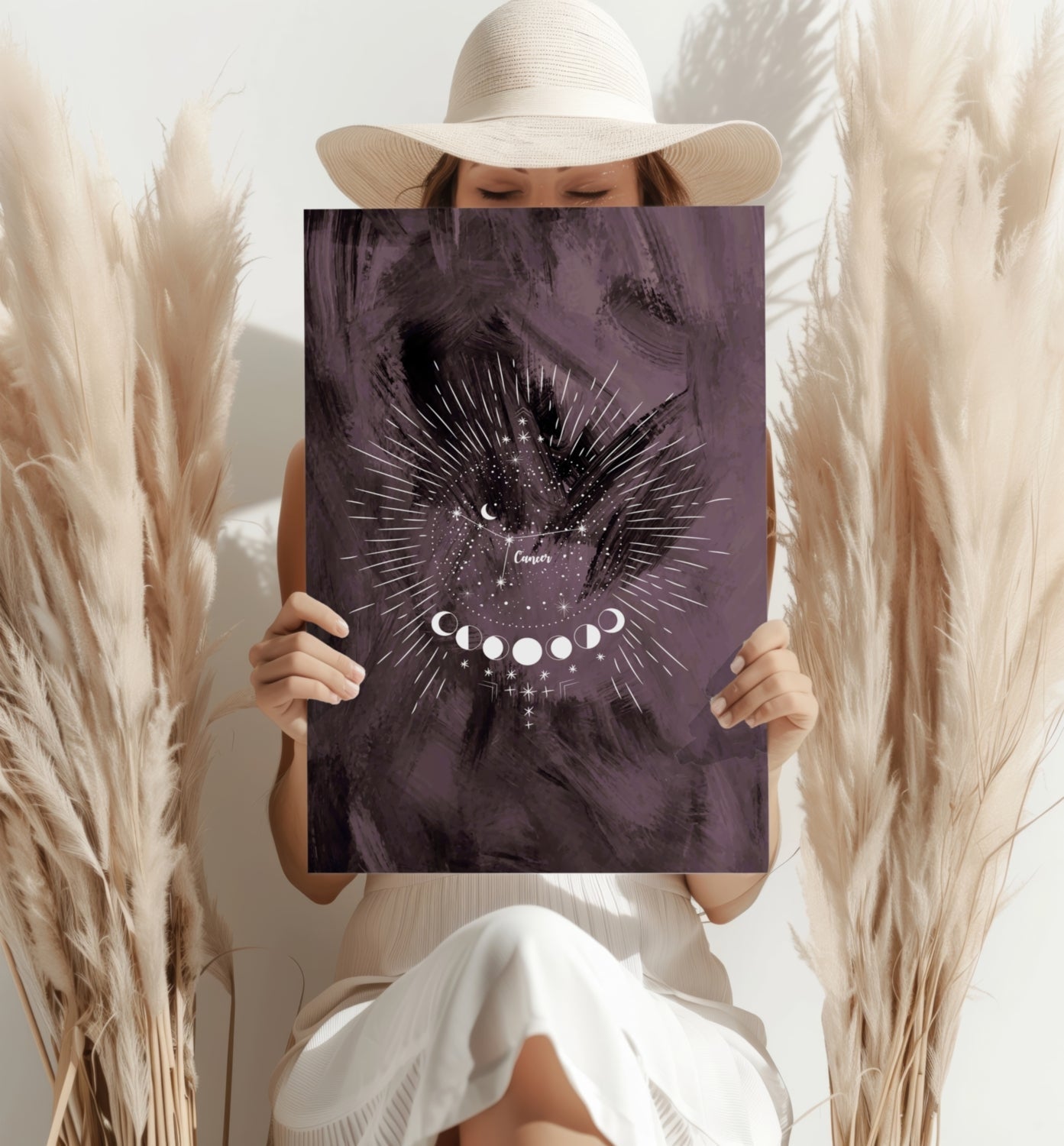Plum Cancer Constellation Moon Phases Aluminum Print