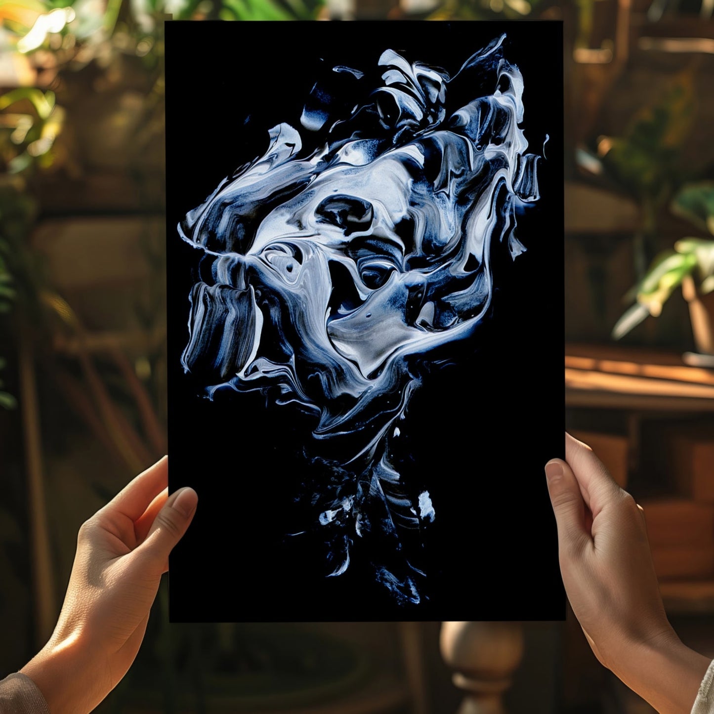 Icy Blue Smoke Abstract Aluminum Print