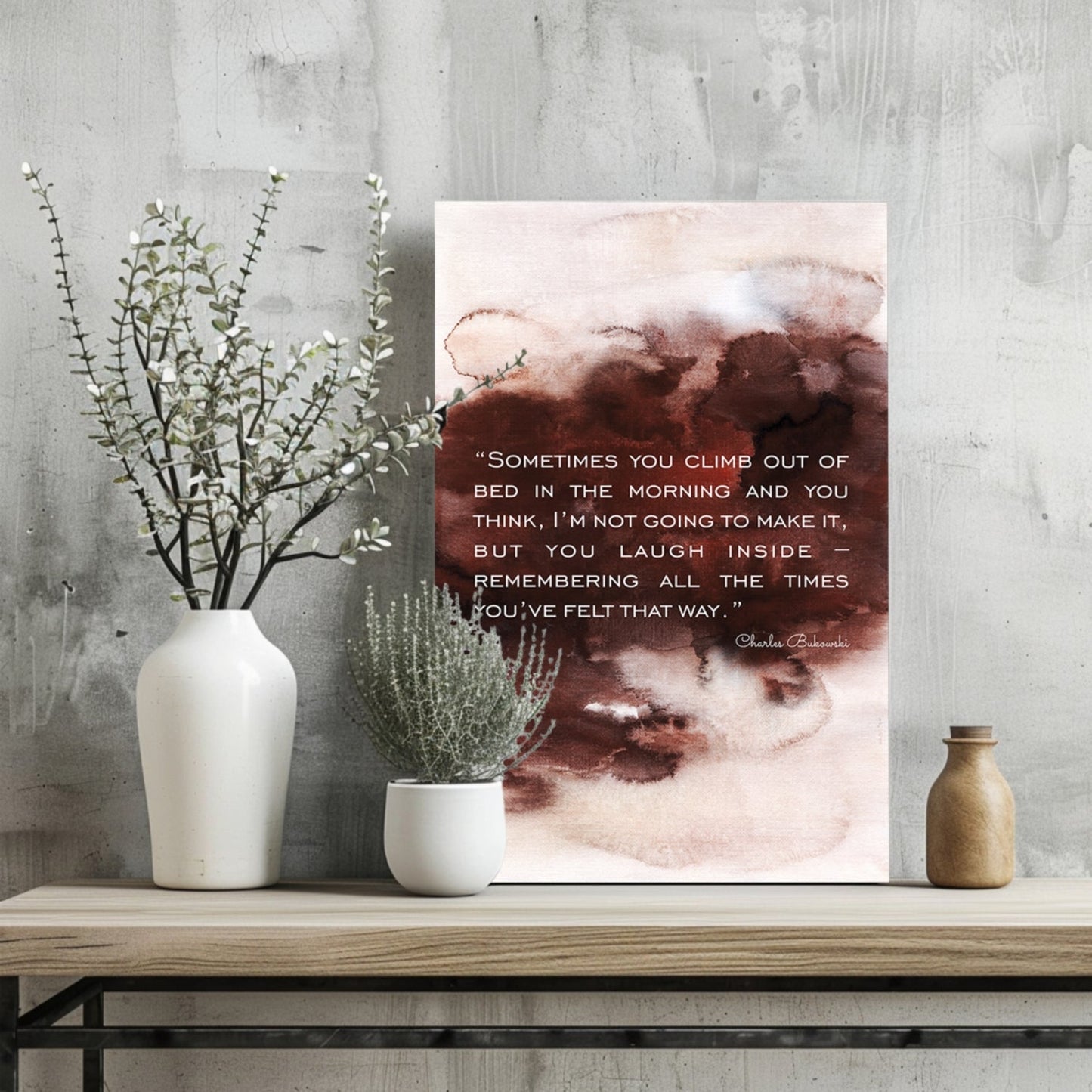 Rust Watercolor Wash Morning Quote Aluminum Print