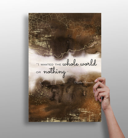 Brown Gold Cracked Ink Whole World Quote Aluminum Print