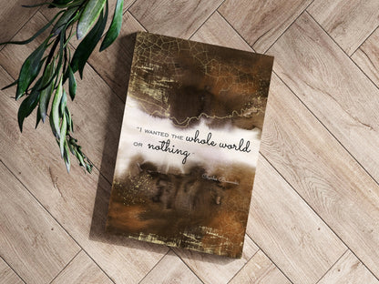 Brown Gold Cracked Ink Whole World Quote Aluminum Print