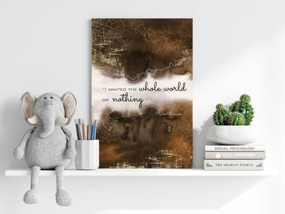 Brown Gold Cracked Ink Whole World Quote Aluminum Print