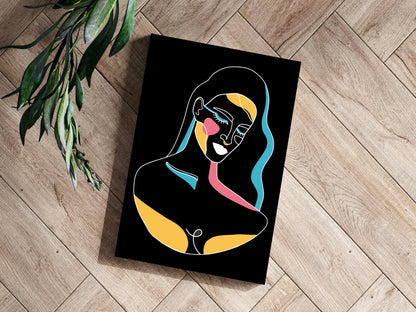 Neon Accent Line Art Woman On Black Aluminum Print
