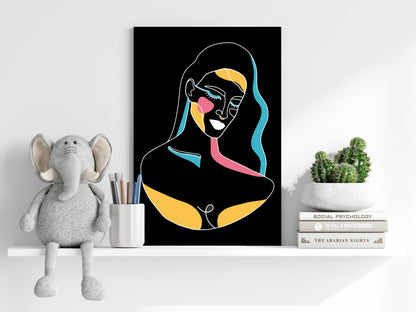 Neon Accent Line Art Woman On Black Aluminum Print