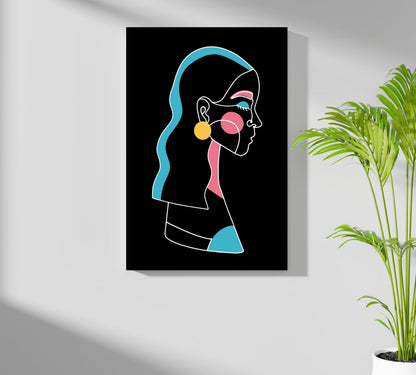 Yellow Earring Line Art Woman Profile Aluminum Print