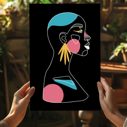 Fan Earring Pink Circles Line Art Woman Aluminum Print