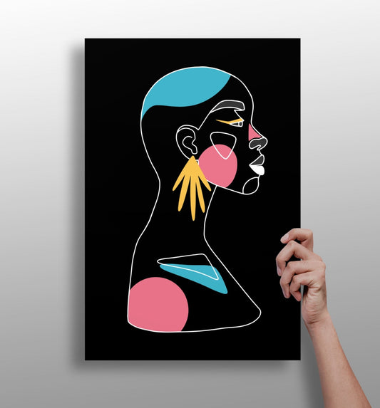Fan Earring Pink Circles Line Art Woman Aluminum Print