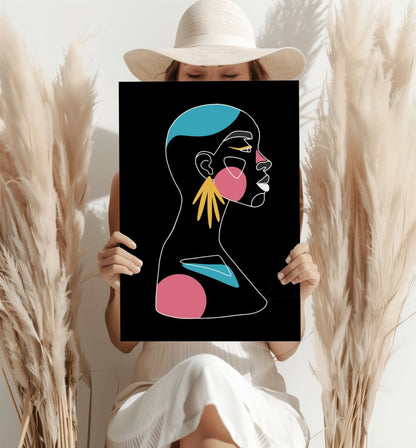 Fan Earring Pink Circles Line Art Woman Aluminum Print