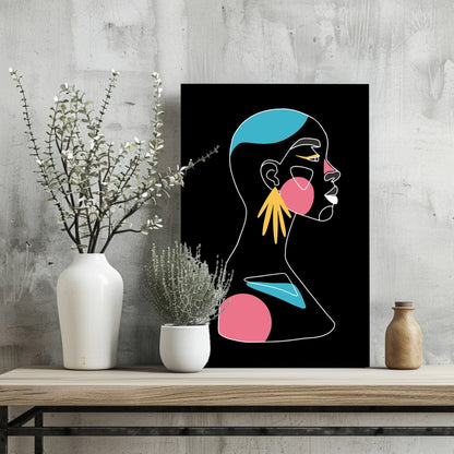Fan Earring Pink Circles Line Art Woman Aluminum Print