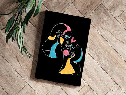 Kissing Couple Heart Line Art On Black Aluminum Print