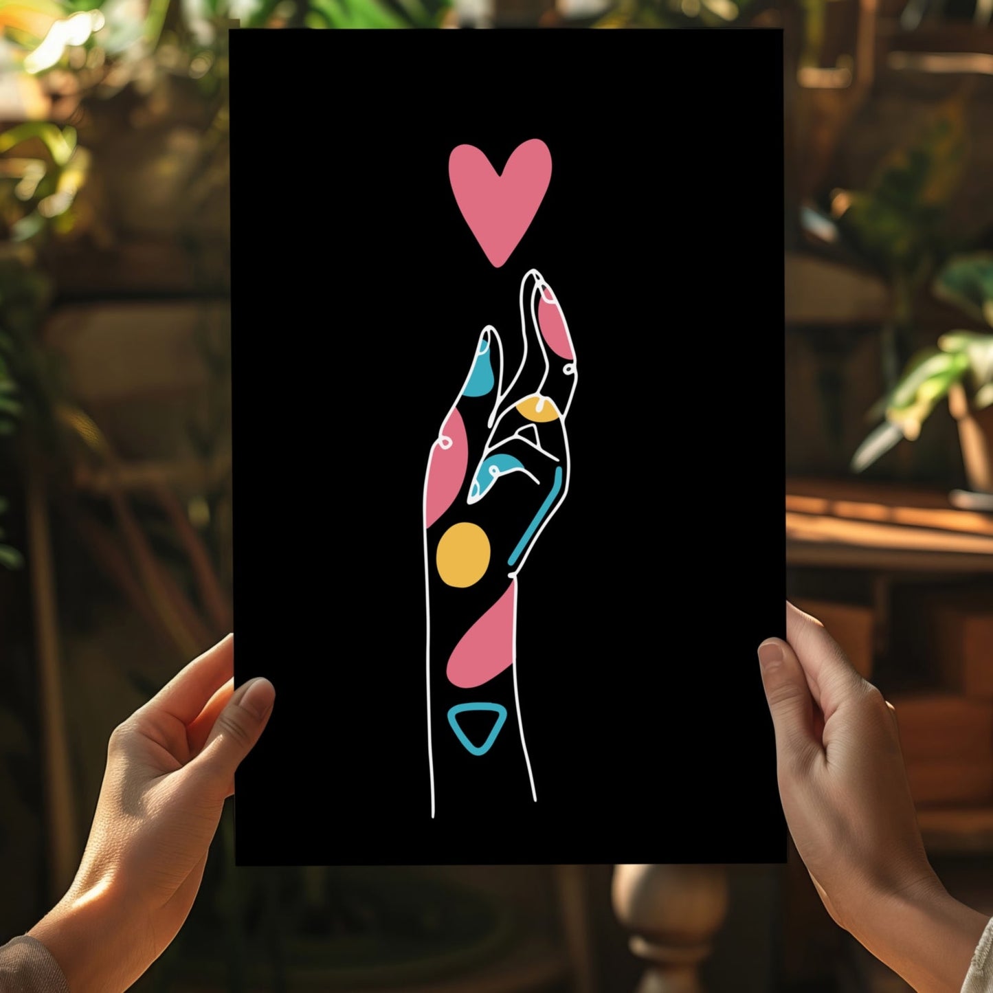 Hand Reaching Pink Heart Line Art Aluminum Print