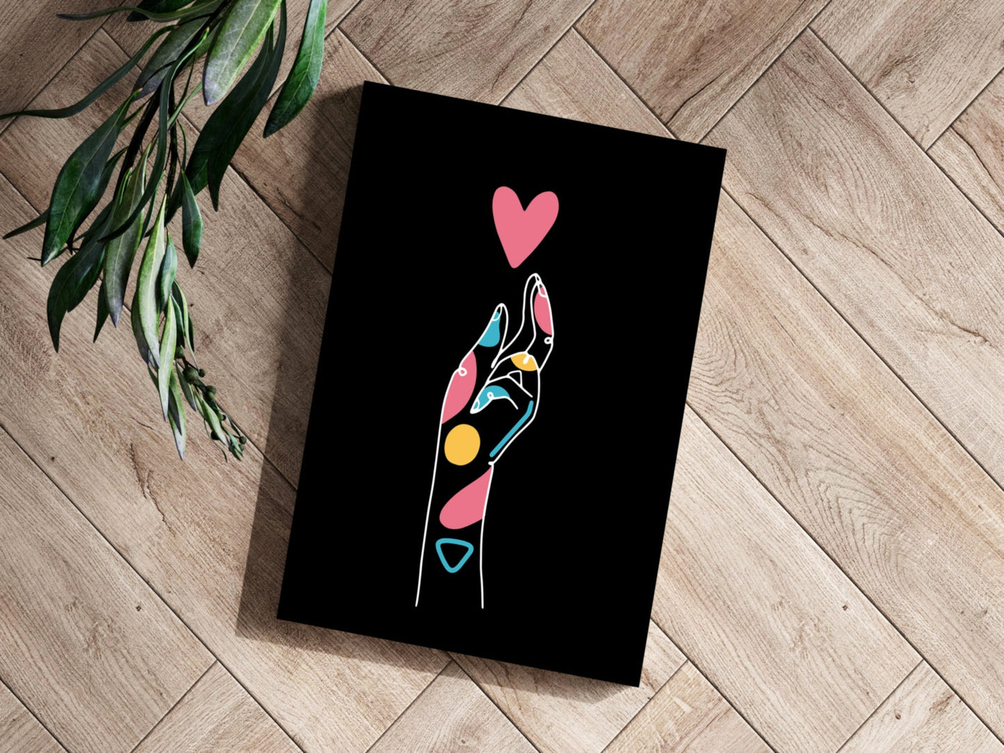 Hand Reaching Pink Heart Line Art Aluminum Print