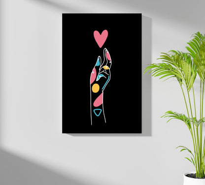 Hand Reaching Pink Heart Line Art Aluminum Print