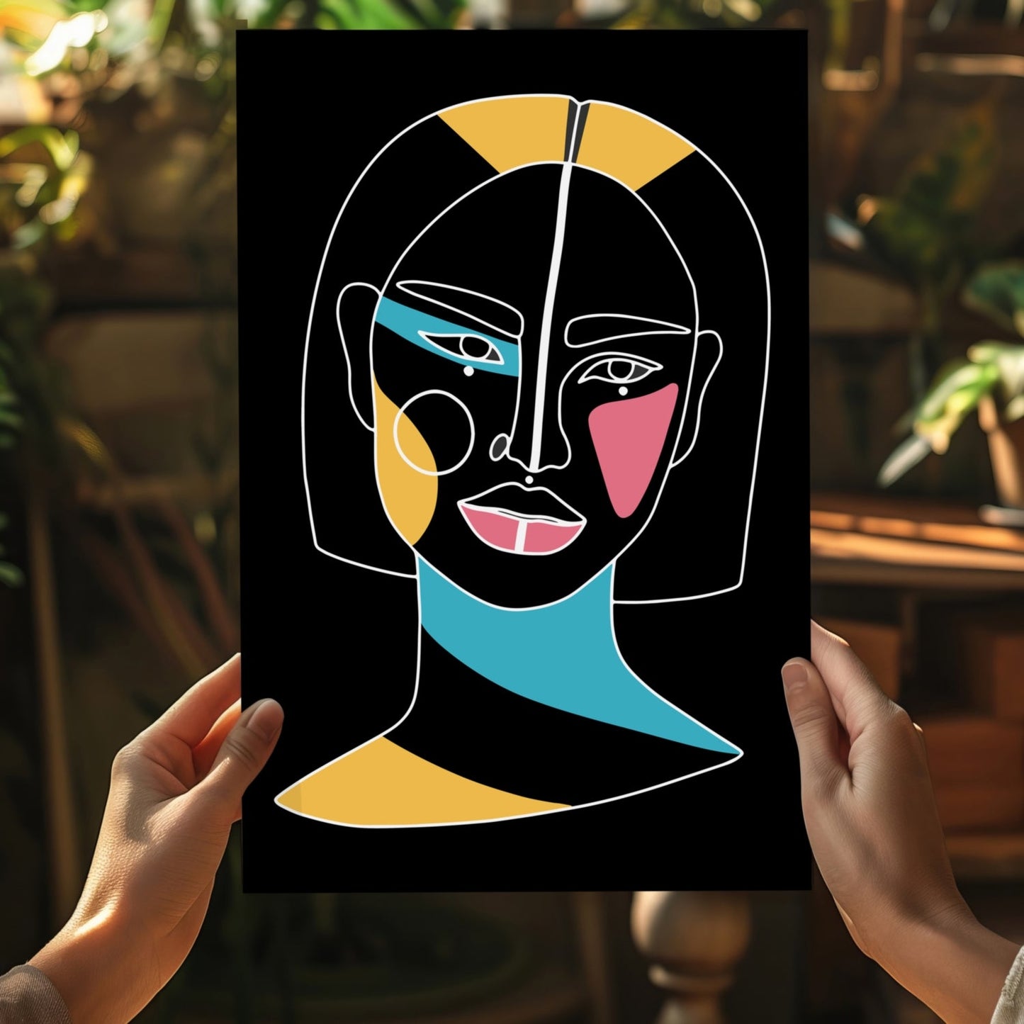 Bob Haircut Line Portrait Aluminum Print