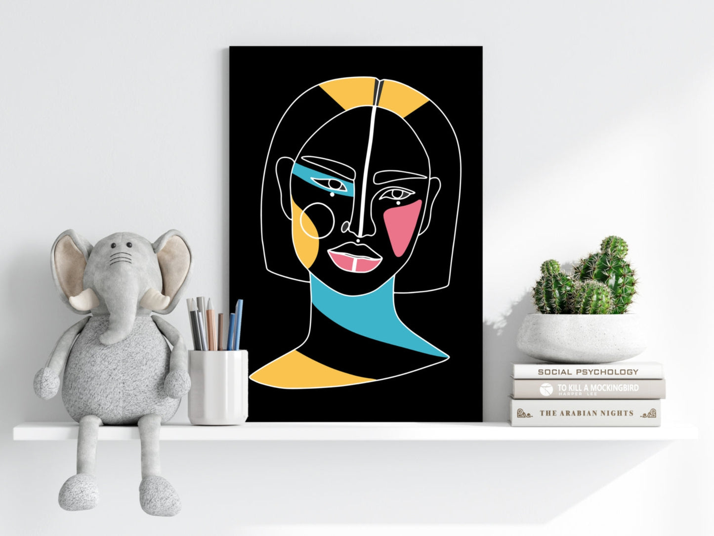 Bob Haircut Line Portrait Aluminum Print