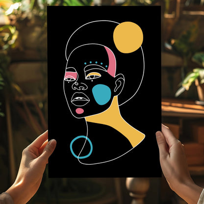 Golden Moon Afro Woman Line Aluminum Print