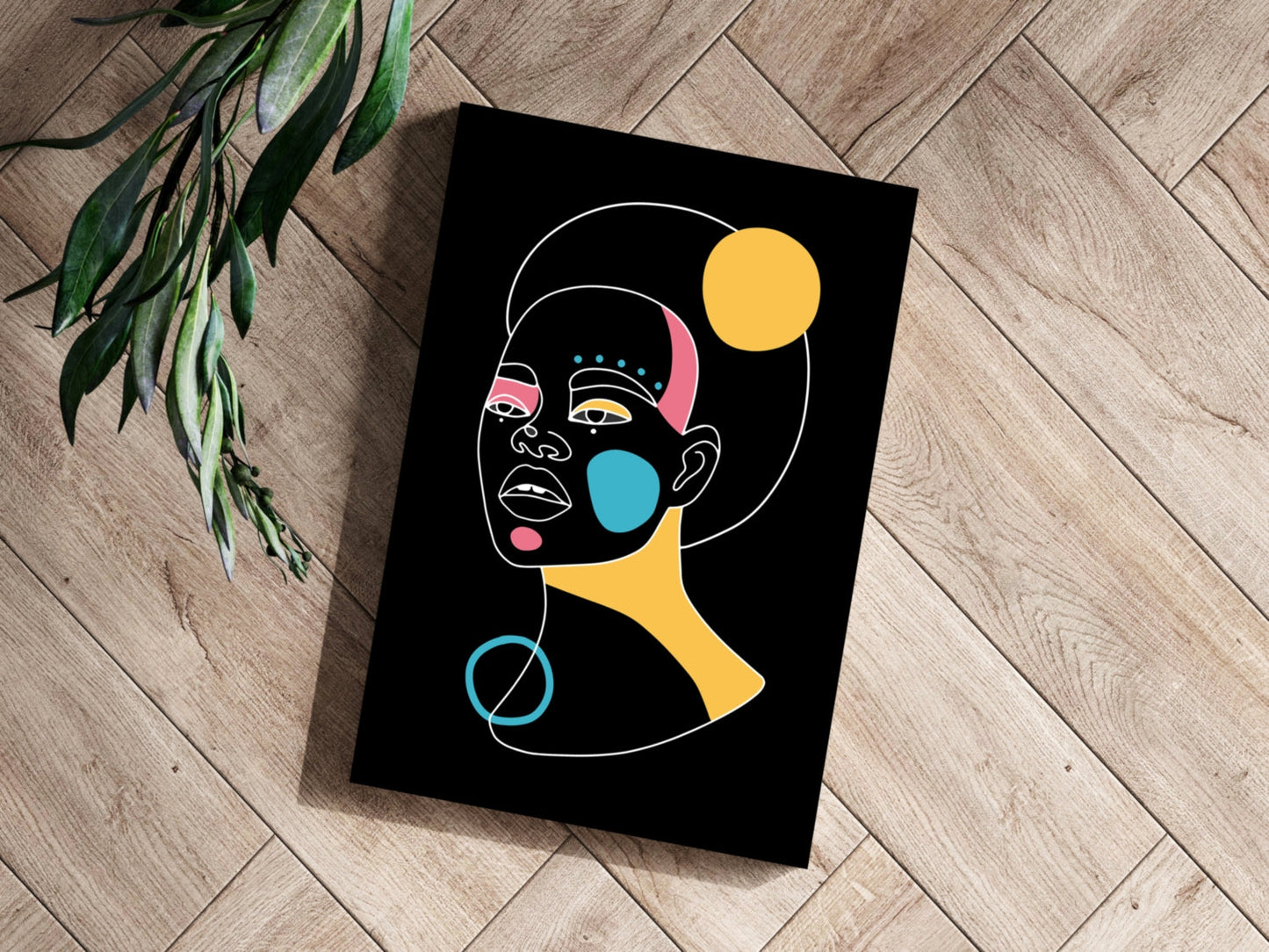Golden Moon Afro Woman Line Aluminum Print