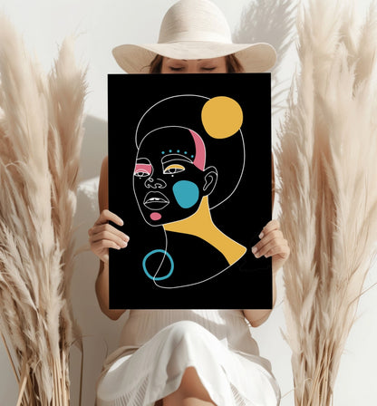 Golden Moon Afro Woman Line Aluminum Print