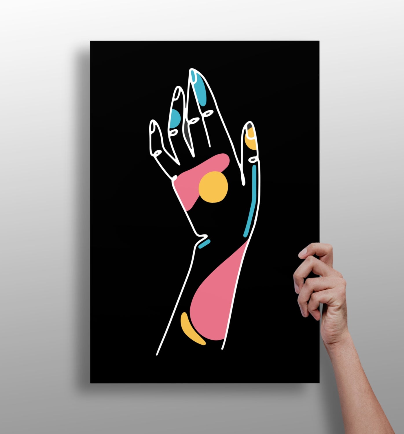 Raised Hand Colored Nails Line Aluminum Print